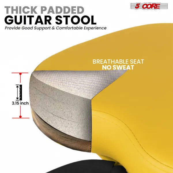 Tabouret de guitare 5 Core 3.15" Chaise rembourrée Siège pliable de musique de service lourd construit dans pied repose Gu