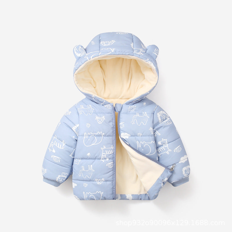 Veste rembourrée en coton avec polaire épais et à capuche pour bébés et tout-petits