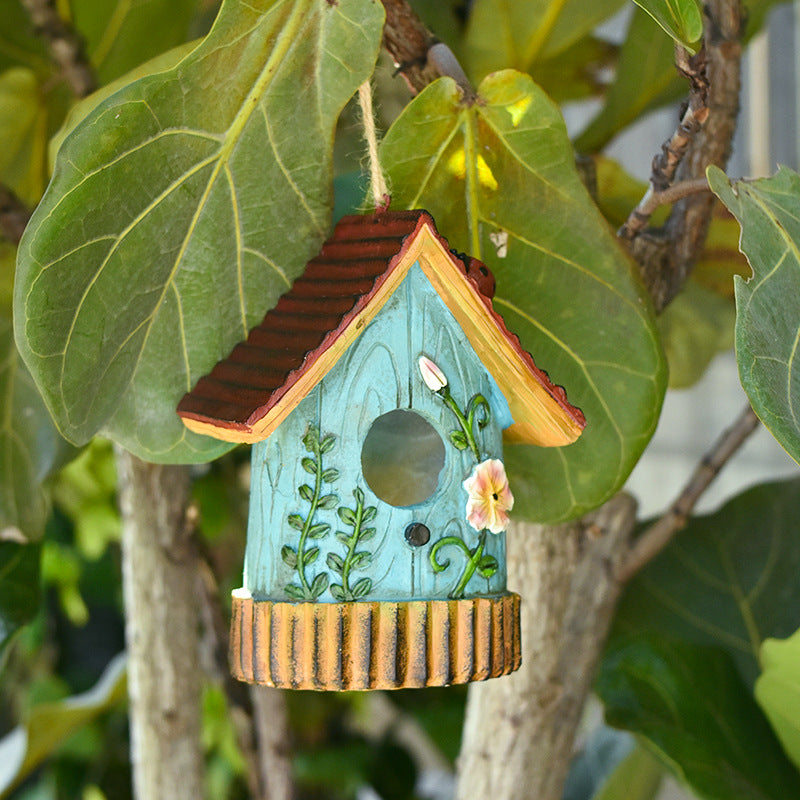 Rustic Birdhouse Jardin extérieur Décoration Oiseaux nid Sculpture Cour ornement