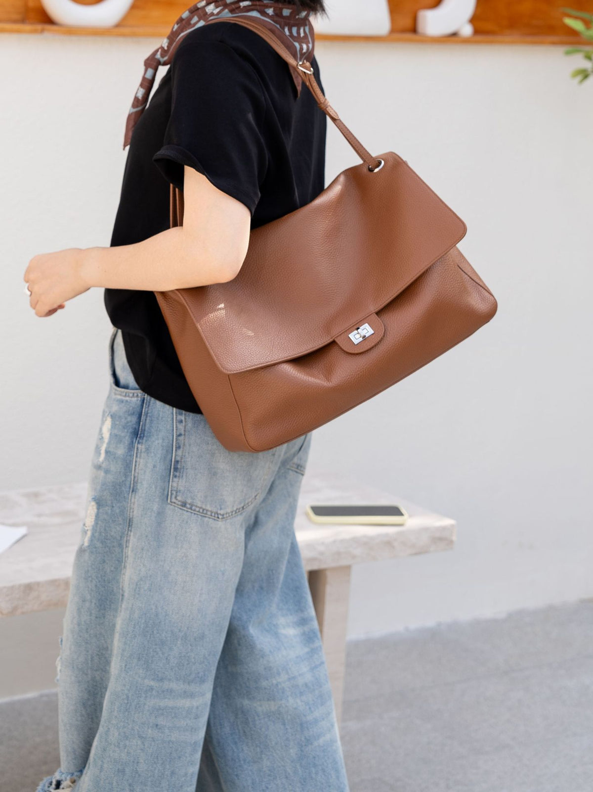 Crossbody Full-grain Sac de navette en cuir élégant