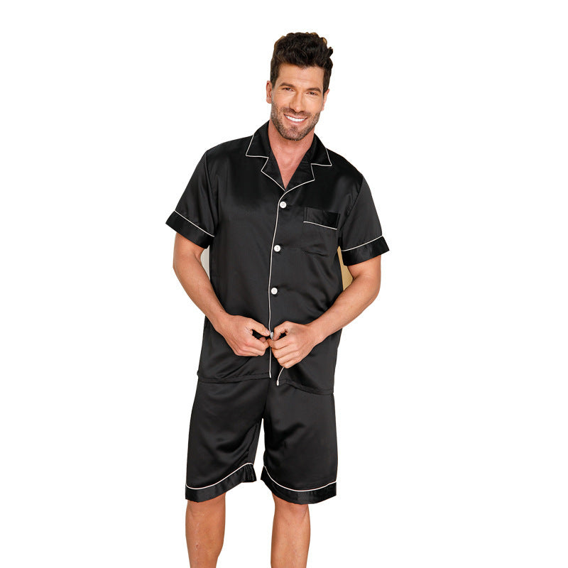 Pyjama en soie de glace Hommes Solid Color Polo Collar