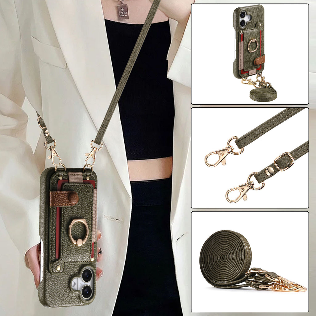 Long Crossbody Lanyard en cuir avec des fentes de carte pour le stockage