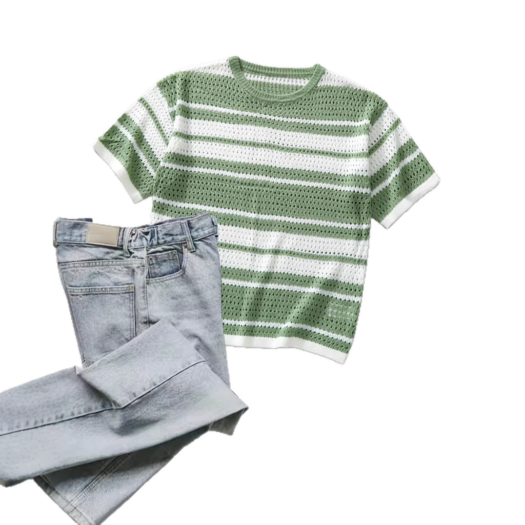 Chemise casual à manches courtes homme avec un design retro rayé