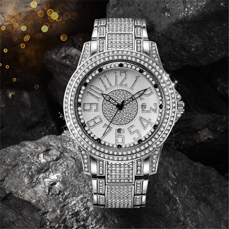 Bracelet en alliage de mode diamant pour hommes Date Montre Quartz