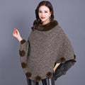 Women's Brown Mid-length Furry Ball Shawl Cape With Outerwear