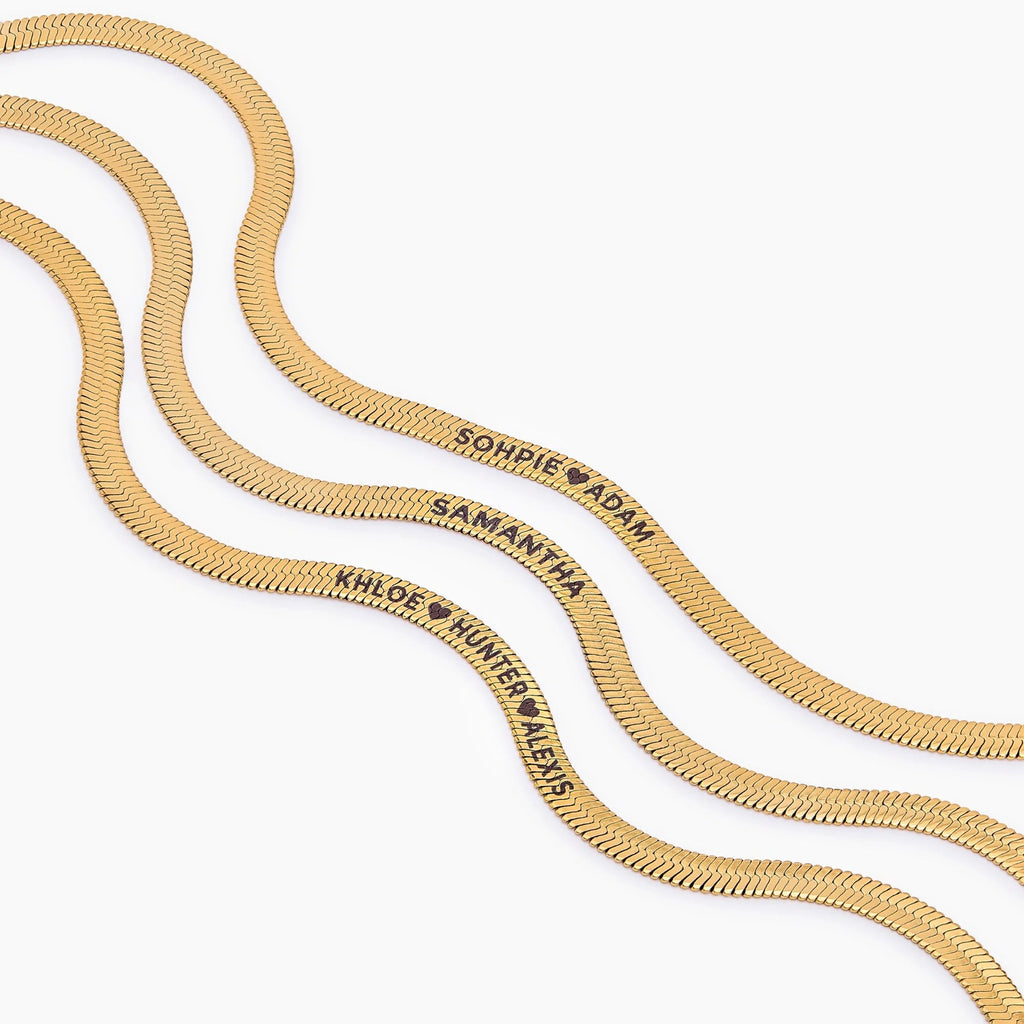 Chaîne en forme de serpent en acier inoxydable avec des mots gravés Nom personnalisé et personnalisable