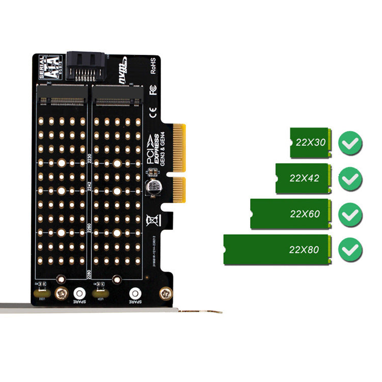 PH42 M2 NVMe NGFF SSD vers PCIE SATA Dual Disk Transfer Support de carte étendu MKey BKey