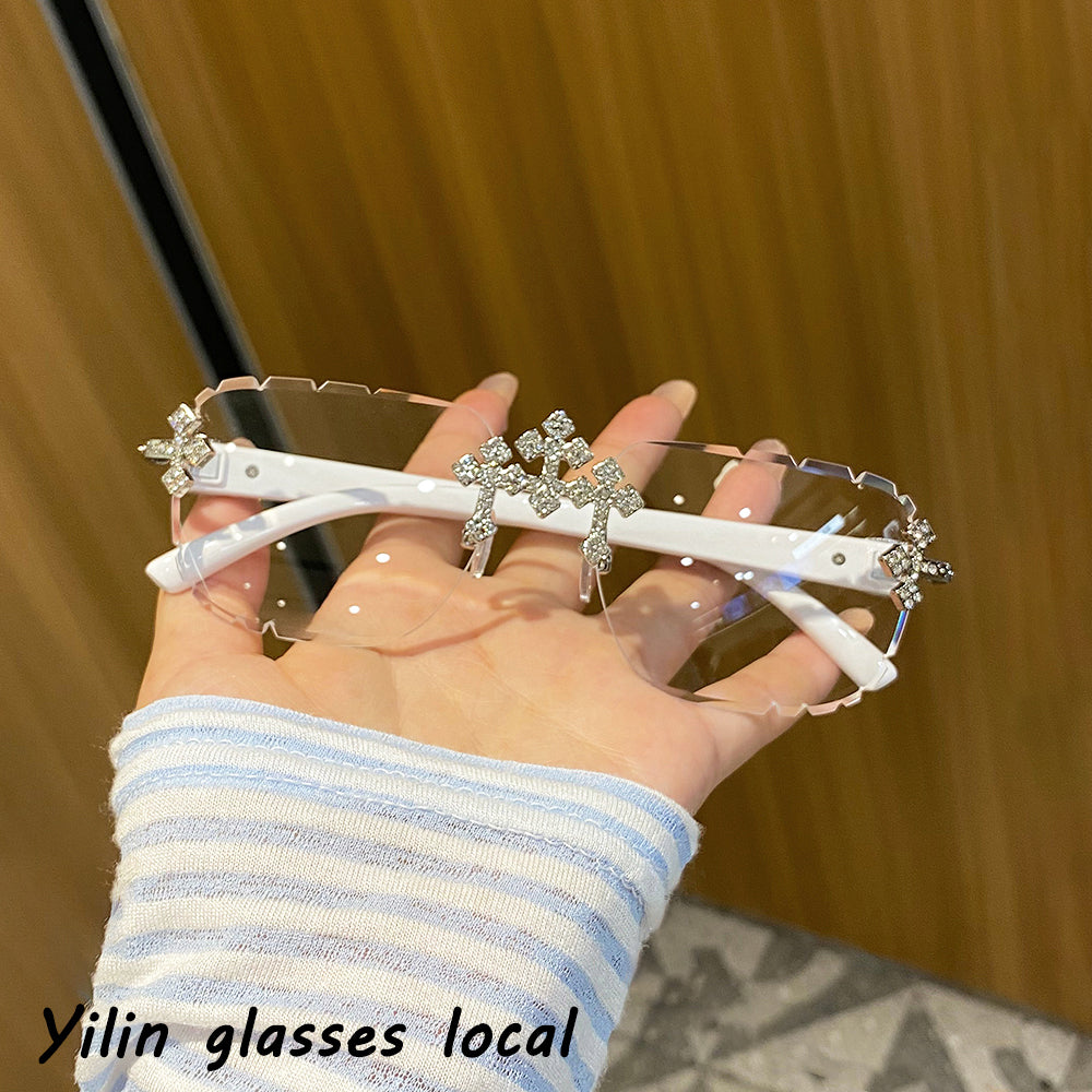 Lunettes de soleil en forme de croix sans cadre pour femmes