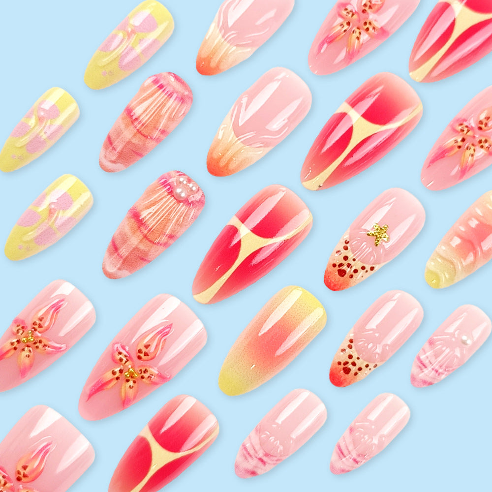 24 pièces de ongles artificiels en forme d'ongle 3D en forme d'amandes courtes avec gemme