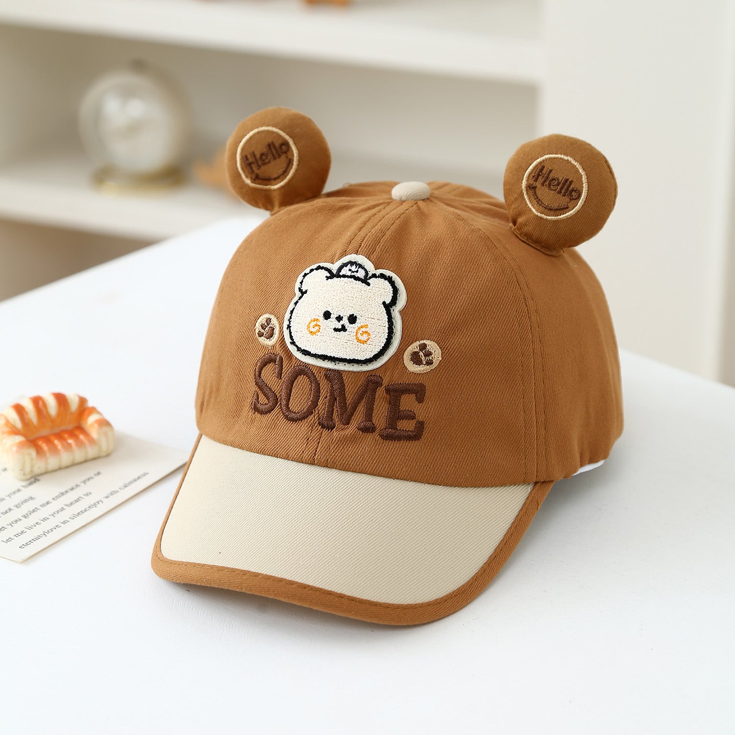 Été mignon petit ours brodé cap de baseball en lettres - un dessin animé
