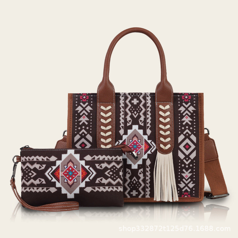 Bohemian Ethnic-Style Tassel Statement Toile Large-Capacity Crossbody Bag