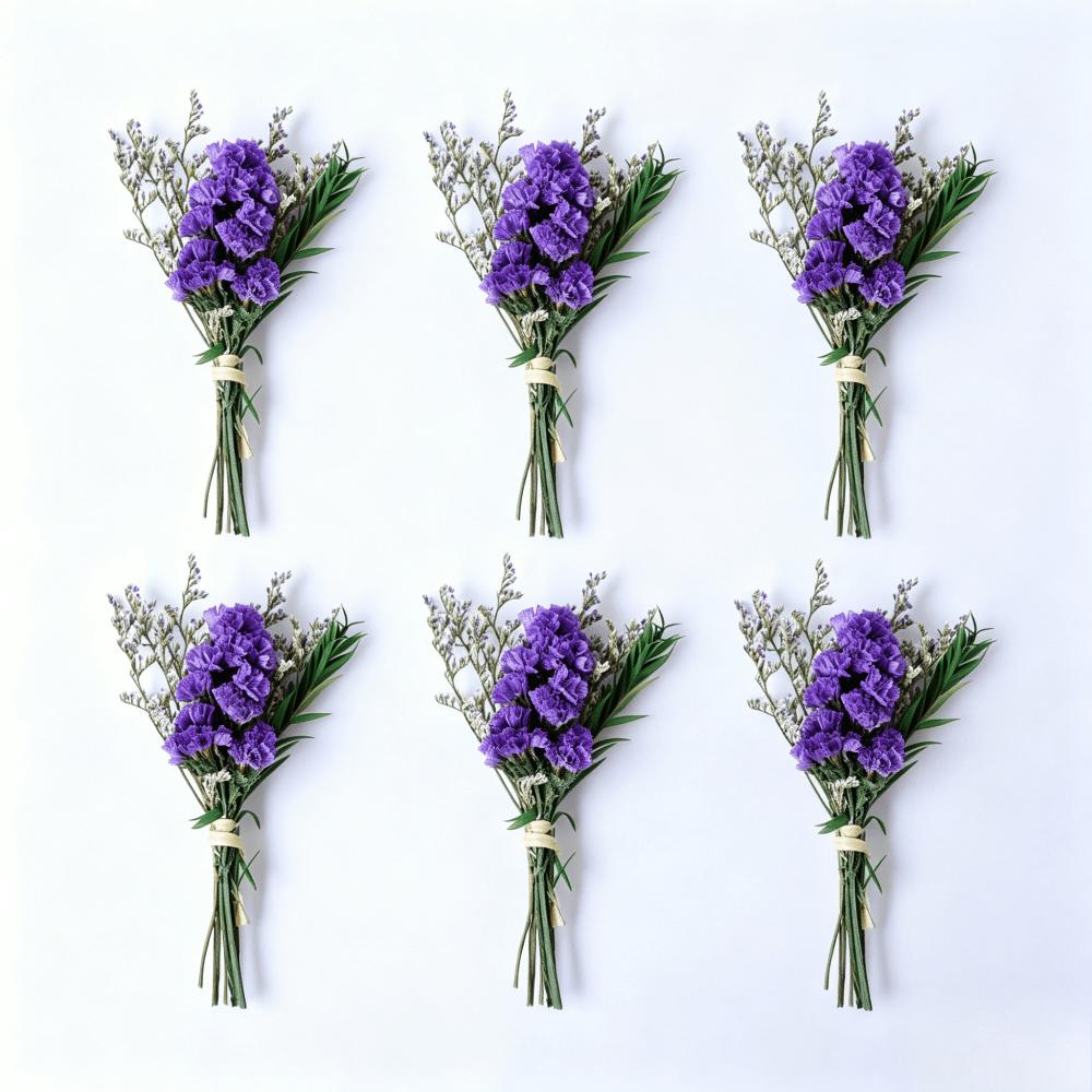Ensemble de 6 mini Bouquets de fleurs séchées pourpre avec Forget-Me-Pas pour décoration et party Su