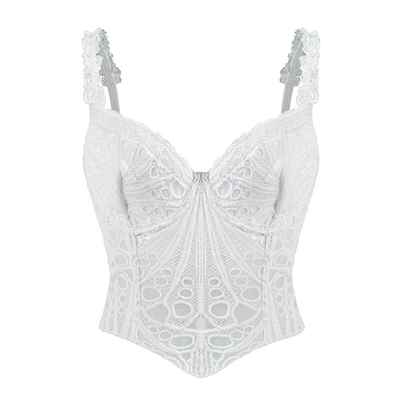 Cut Out Corset Chest Vest Asymétrique Floral Retro Français