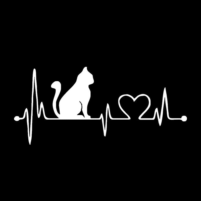 Love Heart Electrocardiogramme Musique Cartoon Cat Autocollant
