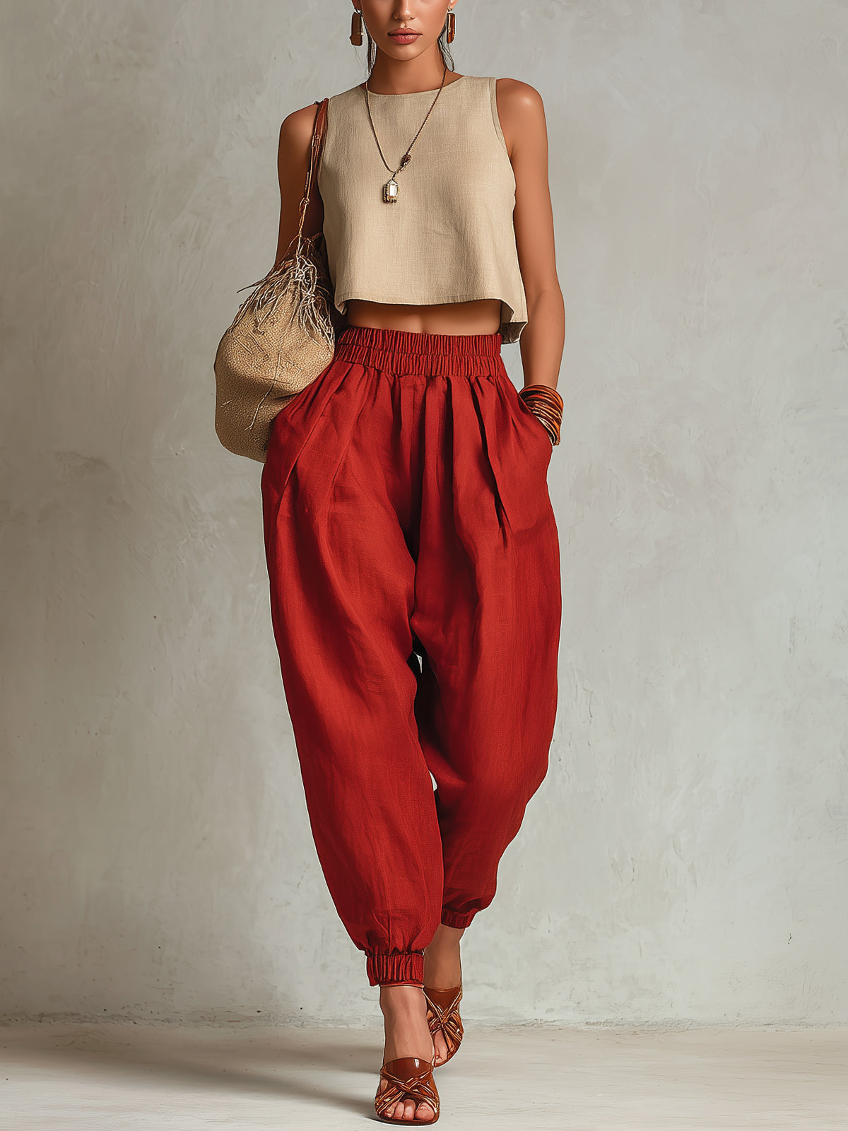 Pantalon de jogging à pantoufle en élasticité avec une jambe de lanterne