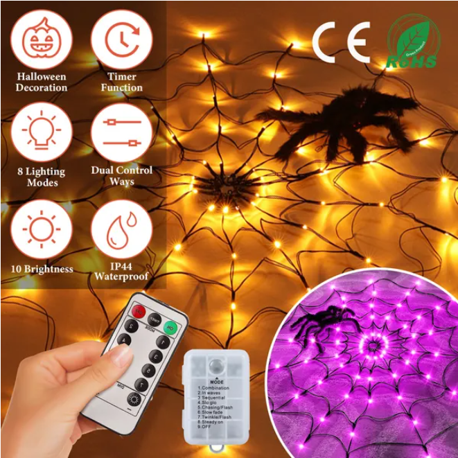 1Pc 3.28FT Spider Web Light avec araignée poilue