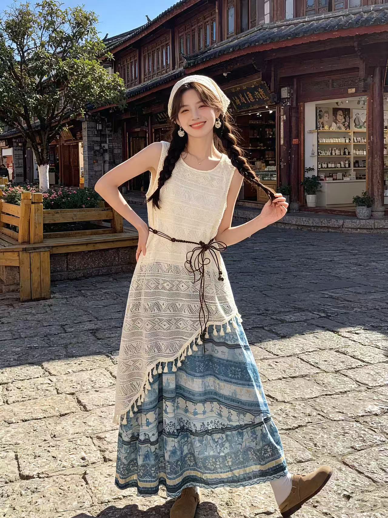 Robe décontractée sans manches de style ethnique pour femmes