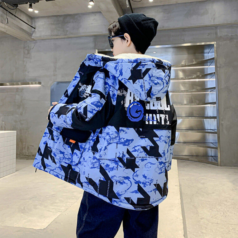 Garçons épais velours vêtements de coton Moyens et grands enfants Camouflage Parka
