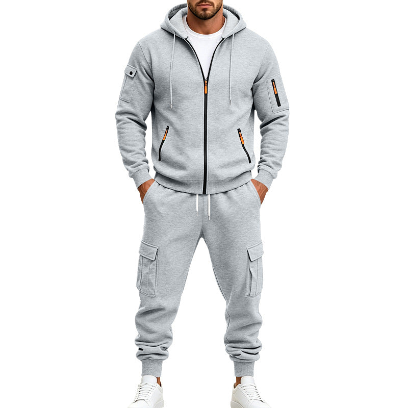 Ensemble à capuche et pantalons décontractés doublés de polaires pour hommes
