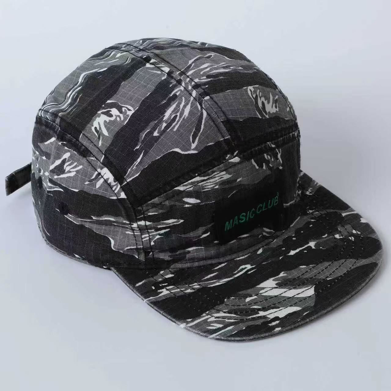 Logo de lettre de camouflage à carreaux Chapeau de camping à cinq panneaux - Plat à séchage rapide