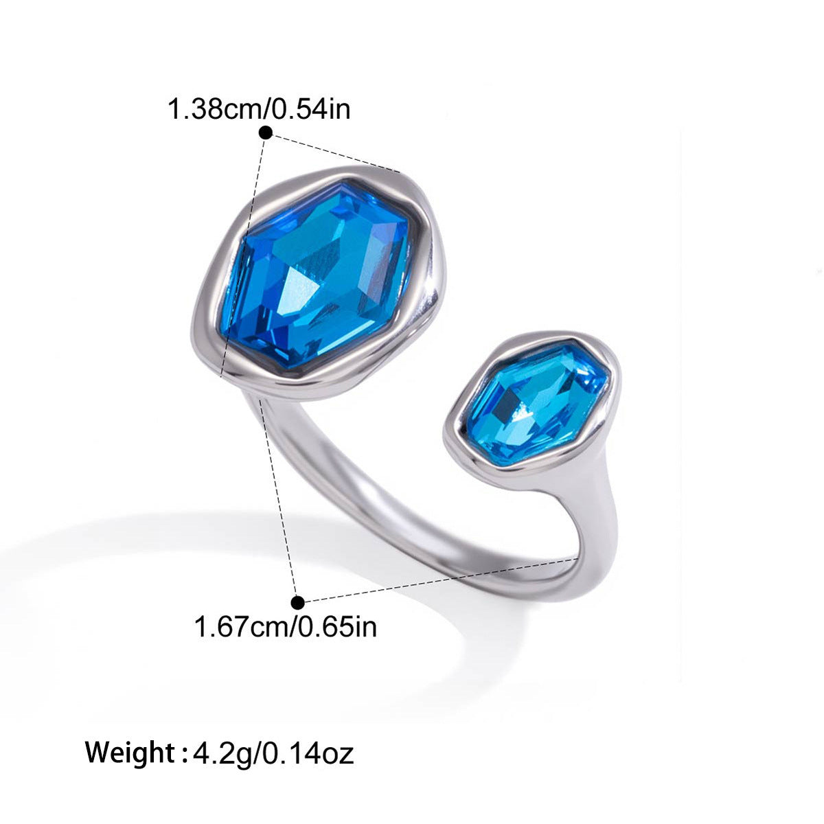 Anneau ouvert de luxe léger avec Zircon coloré et acier au titane