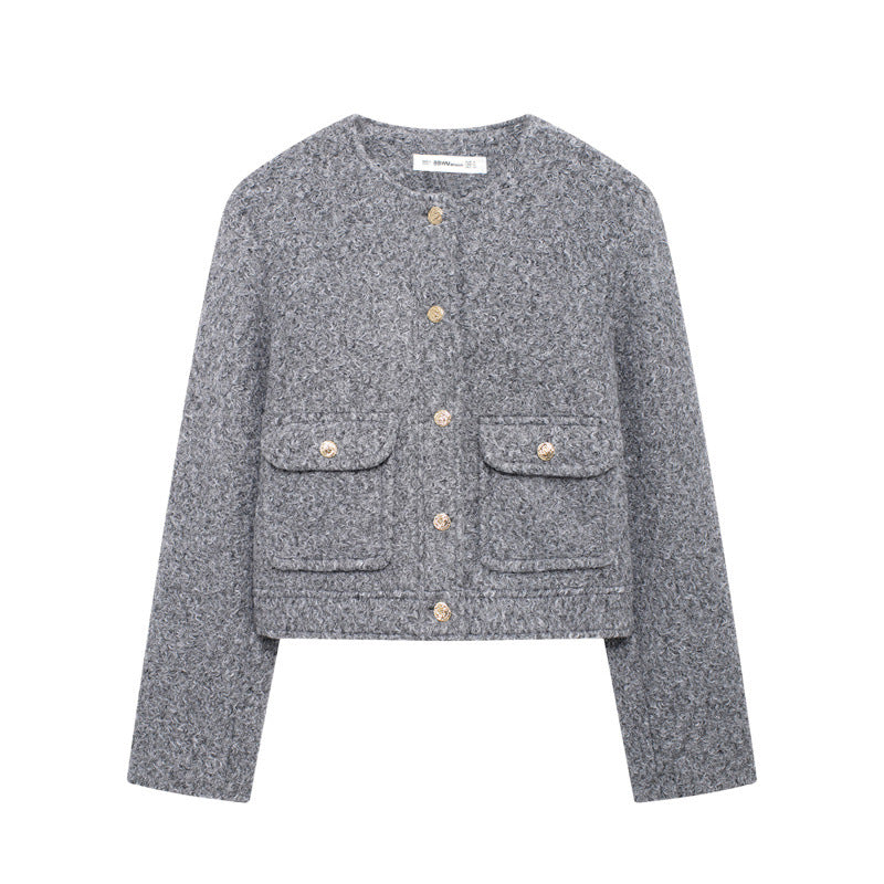Veste en cuir perle à col rond tendance