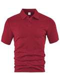 Men's Summer Thin Loose Respirant Solid Color Jacquard Tissu Lapel Short Sleeve Polo Shi