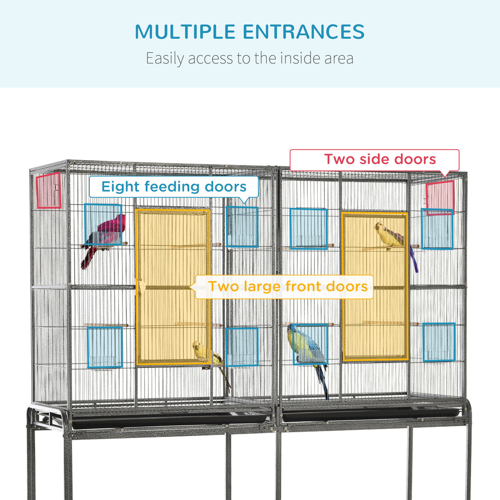 Cage d'oiseau de 65"L avec plateau de stockage Perchoir en bois Contenant alimentaire