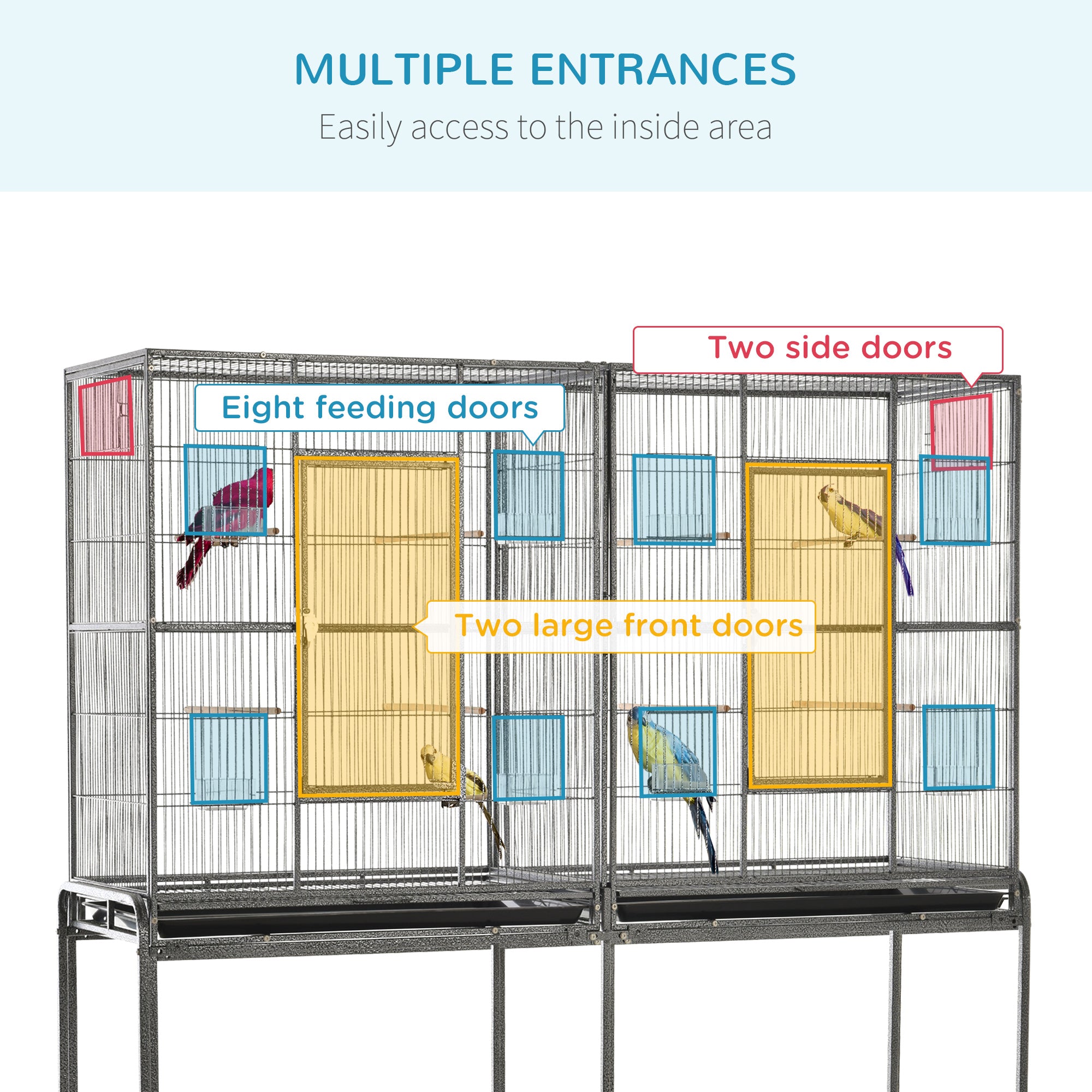 Cage d'oiseau de 65"L avec plateau de stockage Perchoir en bois Contenant alimentaire