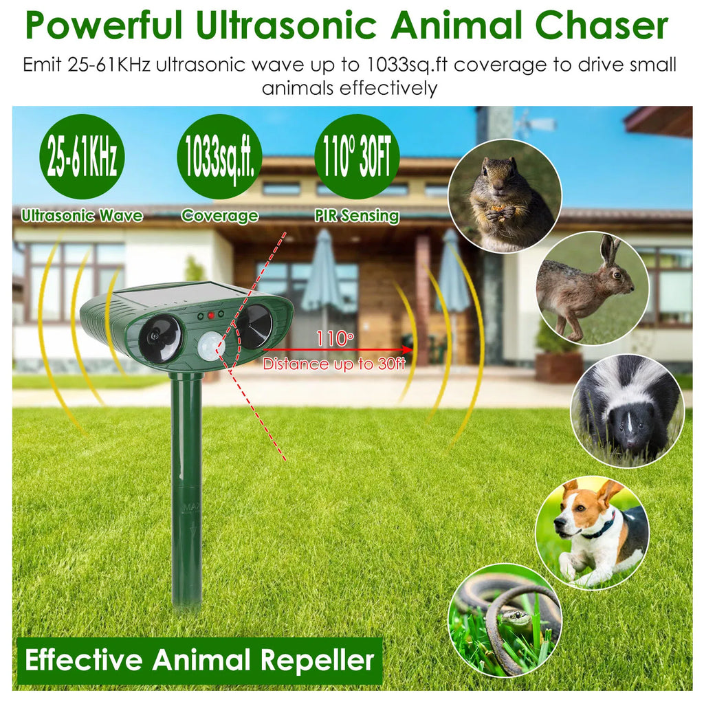 Solaire Ultrasonic Animal Repeller PIR Motion Sensor Animal Repellent Chaser IPX4 Waterproof