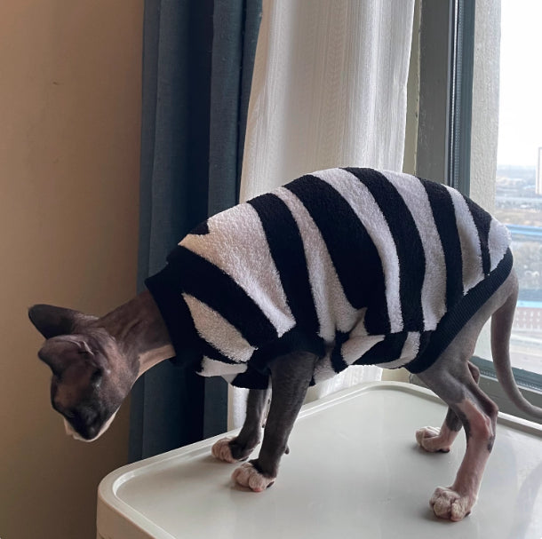 Sphynx Chat chaud Sweater Zebra Stripe Pattern Soft Skin Friendly Vêtements pour chats sans cheveux