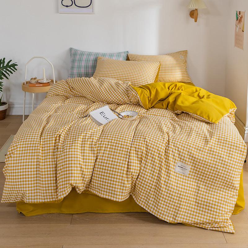 Ins-style Plaid Four-piece Set Skin-friendly Design de feuille de lit élégant et minimaliste