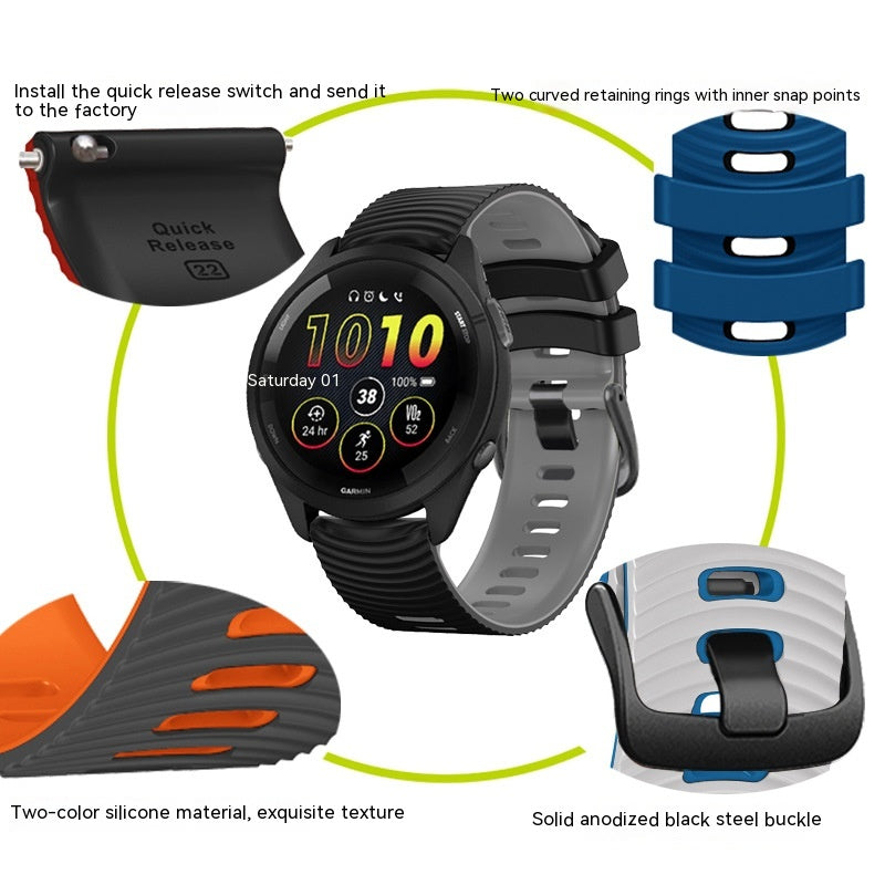 Universal 22mm Water Ripple Road Bracelet en silicone bicolore