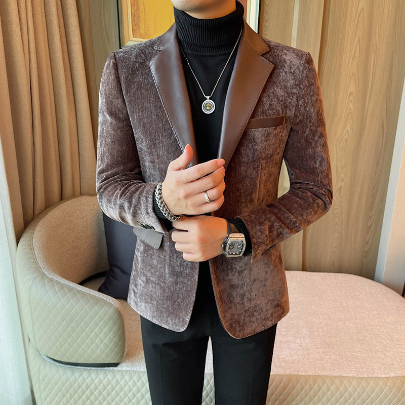 Hommes Patchwork Velvet en cuir Blazer