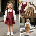 PU en cuir Princesse style manches longues Bow Tie Faux Ensemble deux pièces
