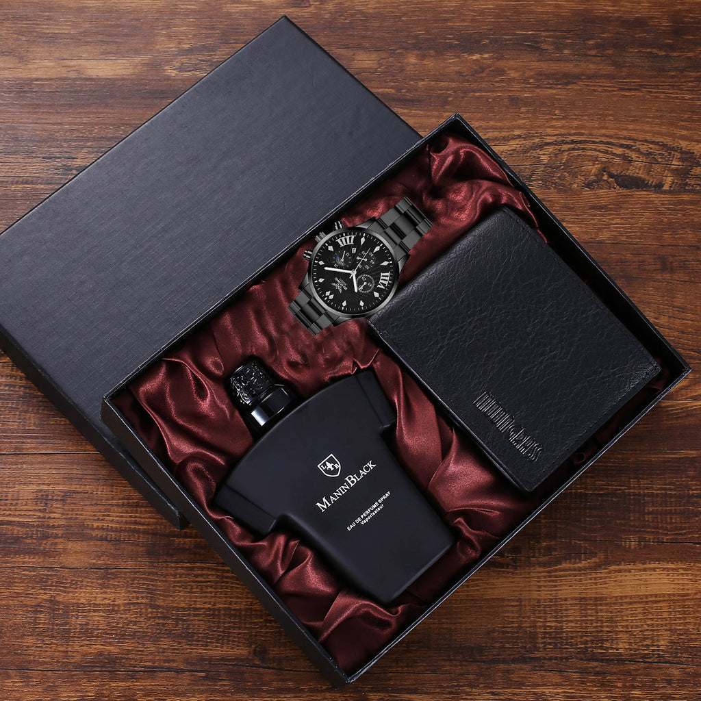 Cadeau Set de mode Creative Gift Suit Wallet Ceinture Quartz Montre parfum