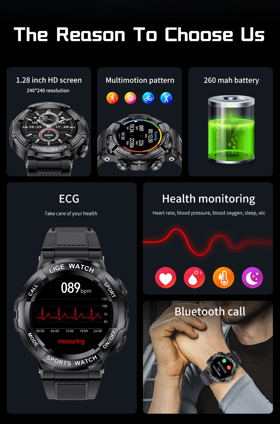 Blood Oxygen Monitoring Sleep Bluetooth Calling Smart Watch
