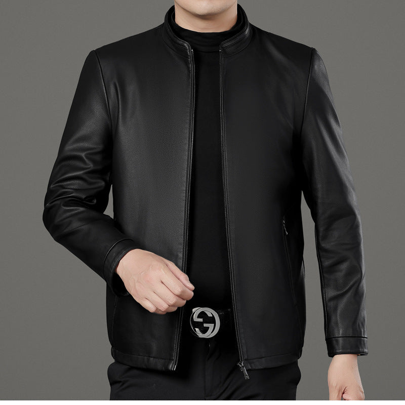 Manteau en cuir et en fourrure épais doublé de polaire pour hommes