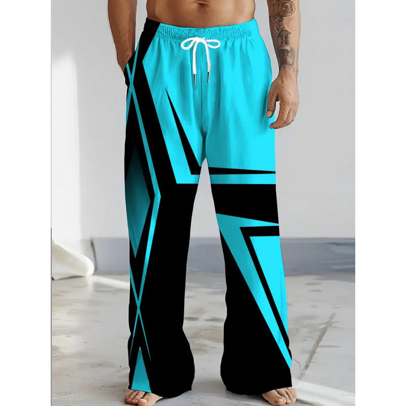 Pantalon casual homme avec imprimé de flamme bleue