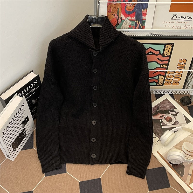 Chandail à col haut pour hommes Style de la haute rue Épaisseur Cardigan à mailles longues