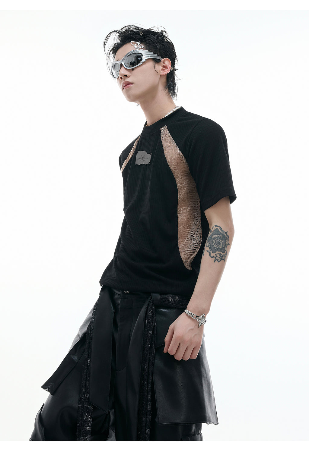 Niche Deconstruction Contraste couleur rétro manches courtes Slim-fit Pit Texture bas Shi
