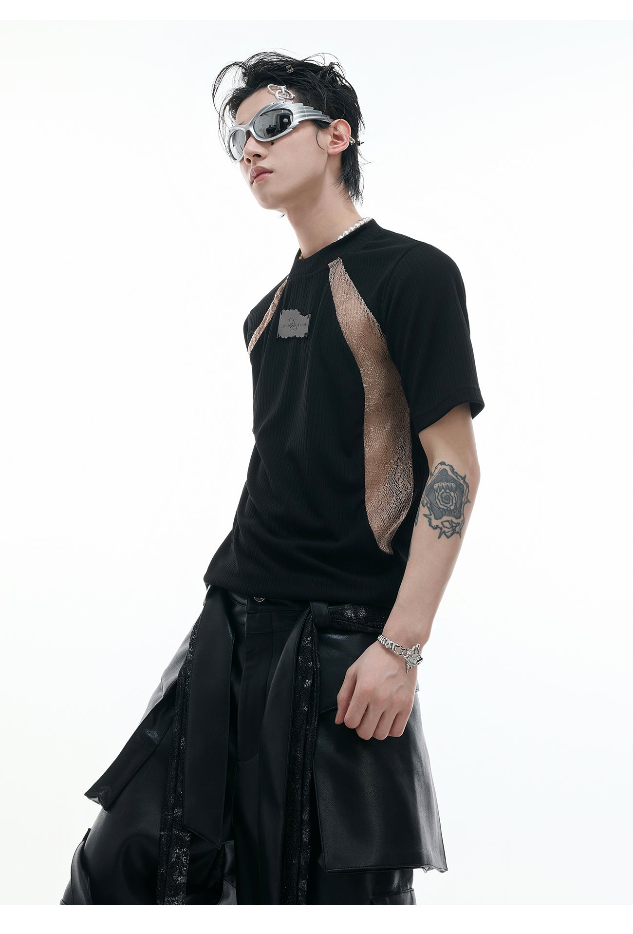 Niche Deconstruction Contraste couleur rétro manches courtes Slim-fit Pit Texture bas Shi