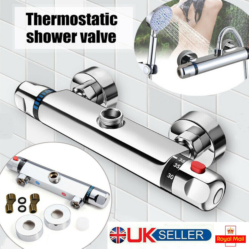 Salle de bain Bar exposé douche thermostatique mélangeur robinet Chrome 1-2in Outlet Royaume-Uni