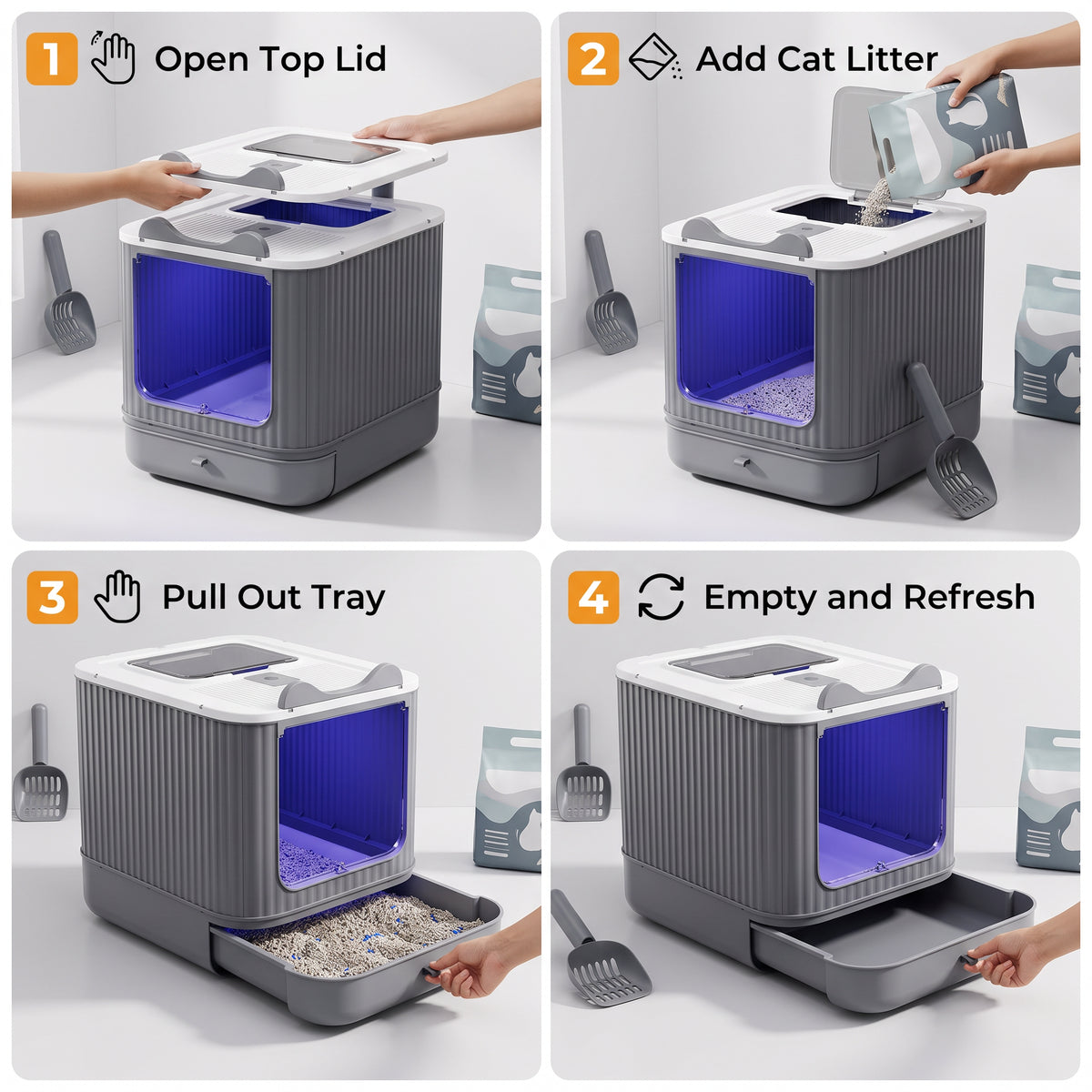 Boîte à litière pour chats fermée avec entrée haut et avant