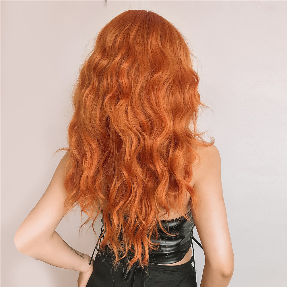 Cheveux bouclés longs oranges avec perruque