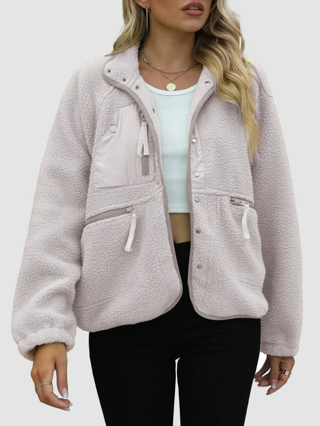 Veste en peluche cardigan courte Laine d'agneau
