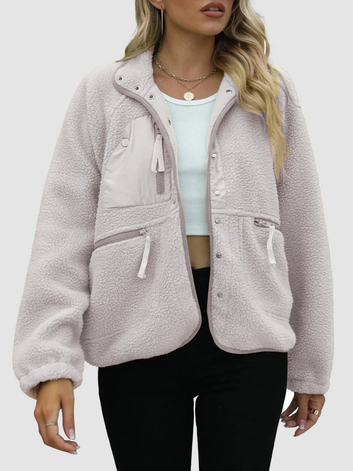 Veste en peluche cardigan courte Laine d'agneau