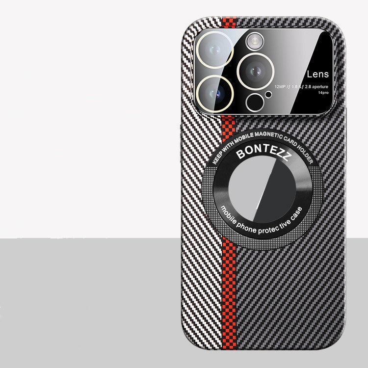 Magnétique fibre de carbone Grande fenêtre cas de téléphone gelé