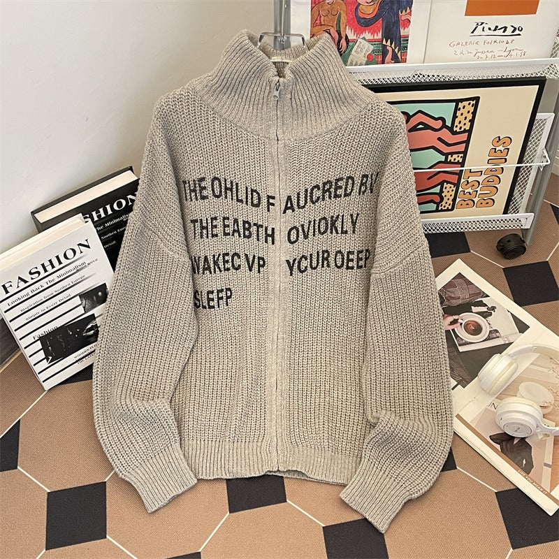 Chandail à col haut pour hommes Style de la haute rue Épaisseur Cardigan à mailles longues