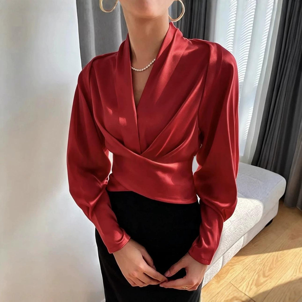 Chemise femme col V Slim-fit couleur unie